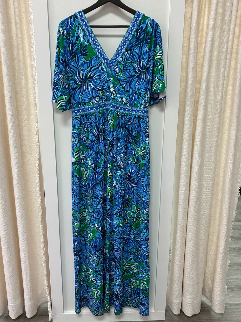 Lilly Pulitzer NWT Blue & Green Floral Maxi Dress - Picture 2 of 5